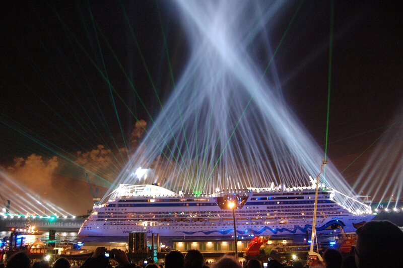 Cruise Ship at Night — White, Dramatic