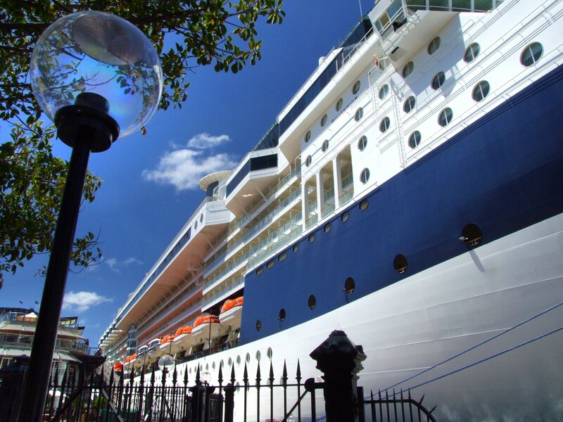 Cruise Ship at Port — Blue, Bright