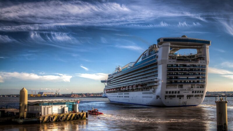 Cruise Ship at Port — Blue, Dramatic, Afternoon, Photograph