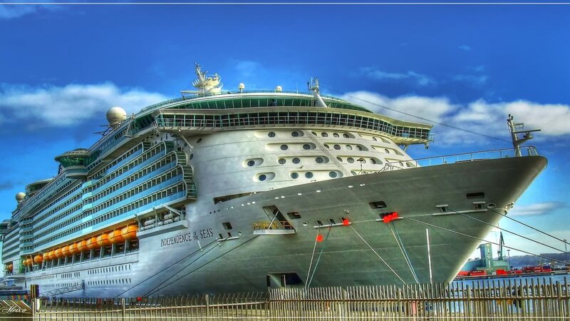 Cruise Ship at Port — Blue, Dramatic, Afternoon