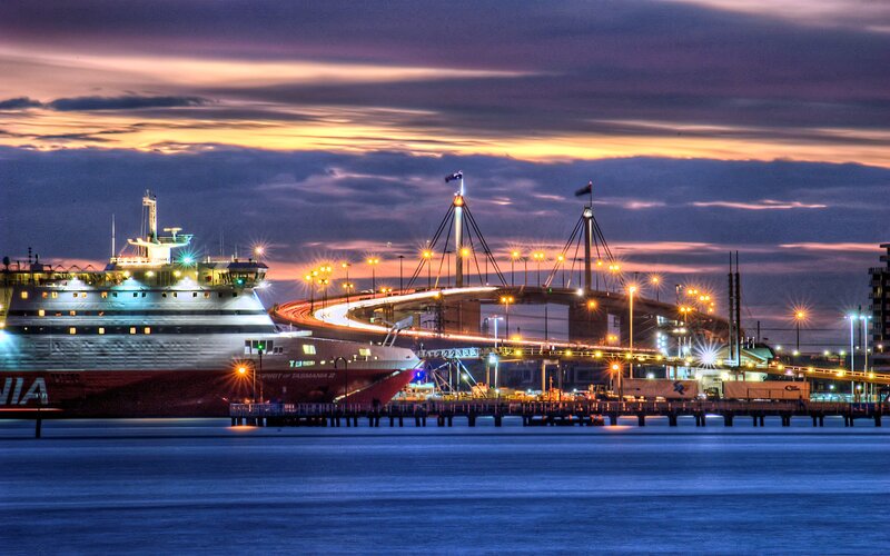 Cruise Ship at Port — Blue, Dramatic