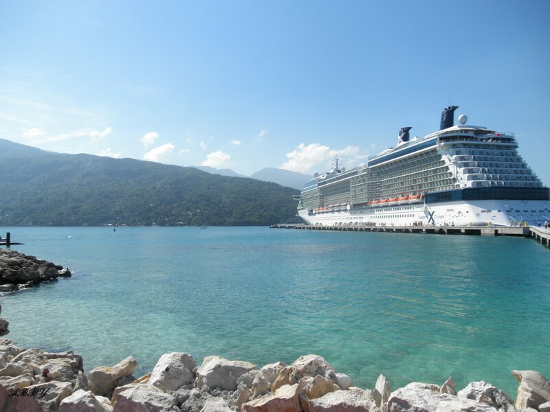 Cruise Ship at Port — Blue, Serene, Afternoon, Photograph, Mountain