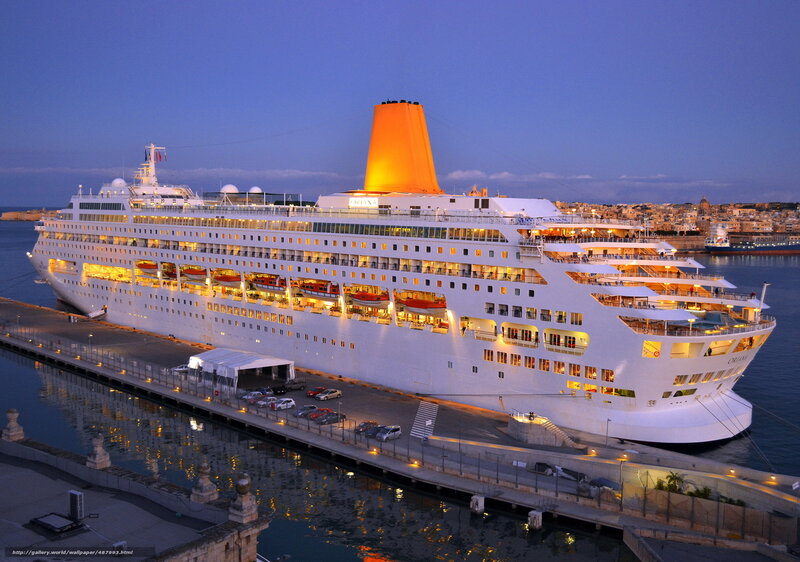 cruise ship at port in evening