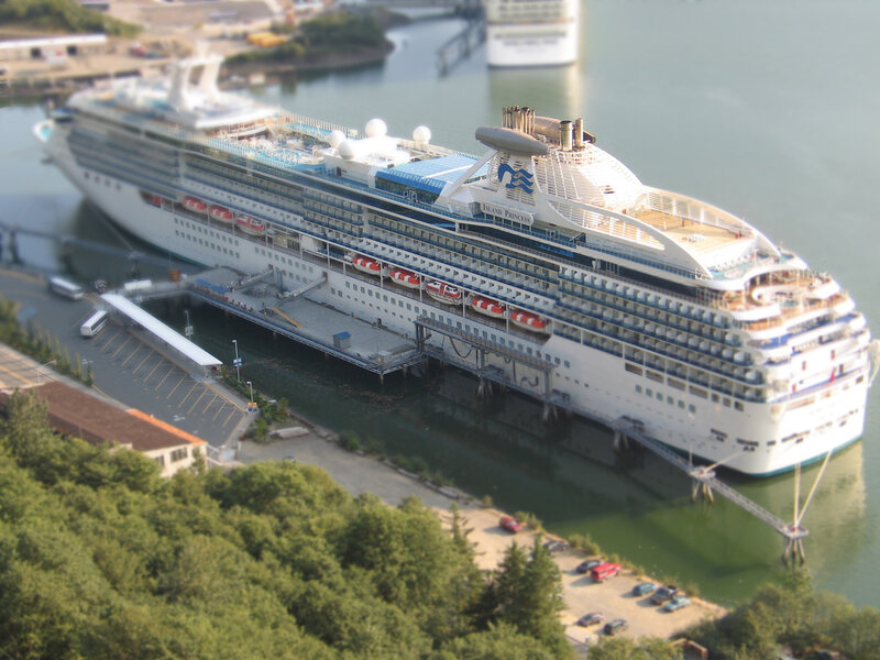 Cruise Ship at Port — White, Calm, Afternoon, Photograph, Dock, Trees