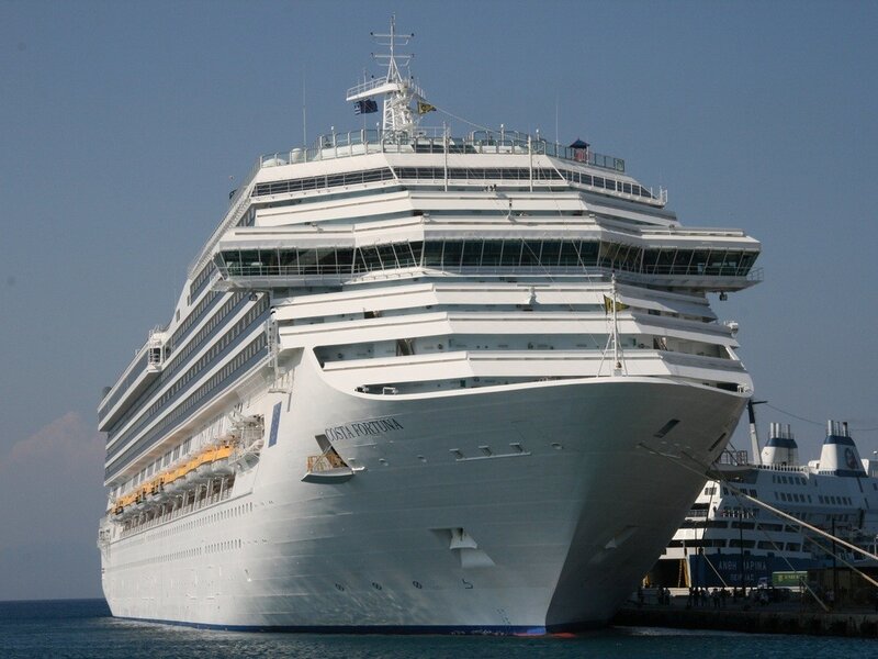 Cruise Ship at Port — White, Calm, Afternoon, Photograph, Ocean