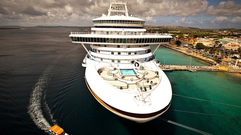 Cruise Ship at Port — White, Dramatic, Afternoon