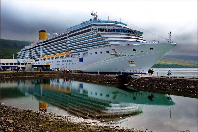 Cruise Ship at Port — White, Dramatic, Photograph