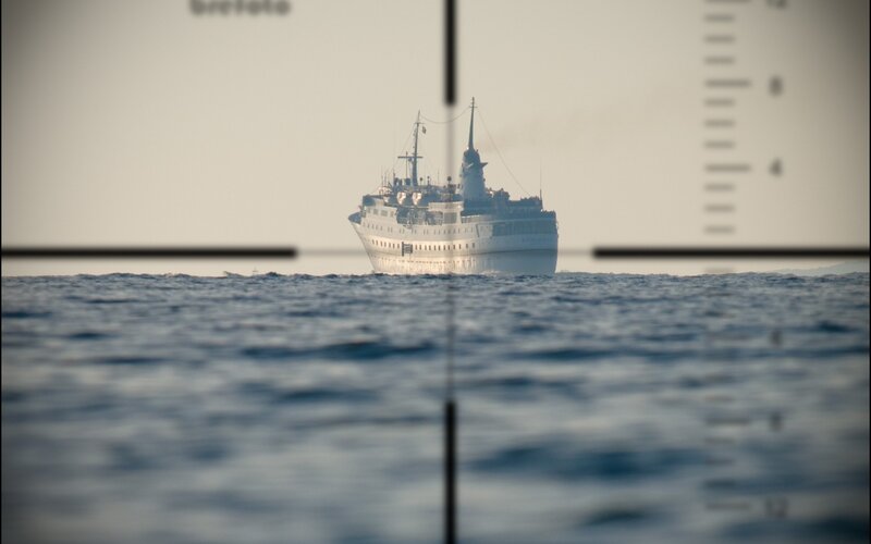 Cruise Ship at Sea — Blue, Distant