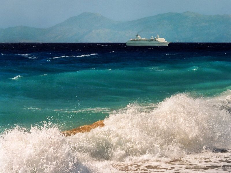 Cruise Ship at Sea — Blue, Dramatic, Afternoon