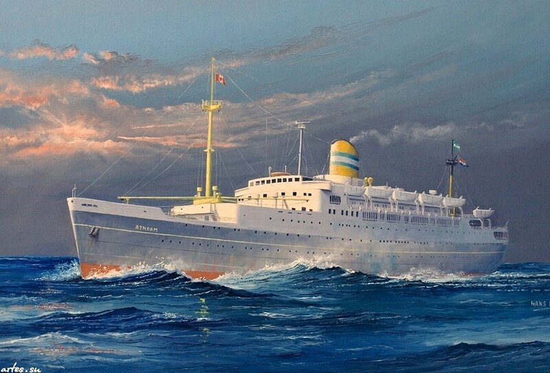 Cruise Ship at Sea — Blue, Dramatic, Sunset