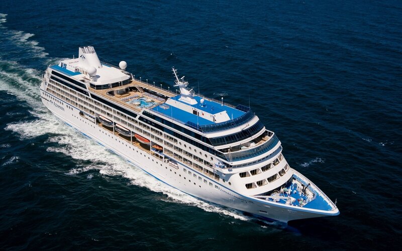 Cruise Ship at Sea — Blue, Serene, Afternoon, Photograph, Ocean, Deck, Lifeboats, White