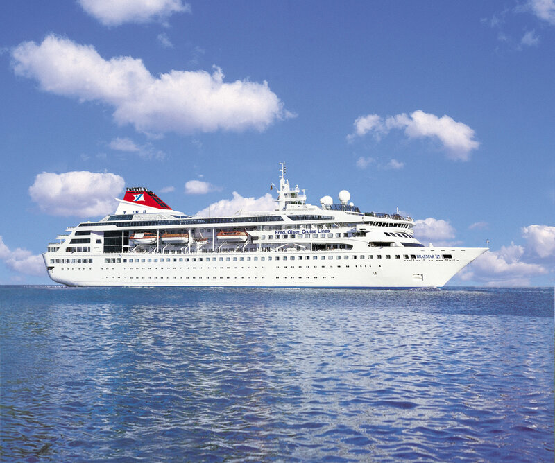 Cruise Ship at Sea — Blue, Serene, Afternoon, Photograph, Ocean, Sky, Clouds, White