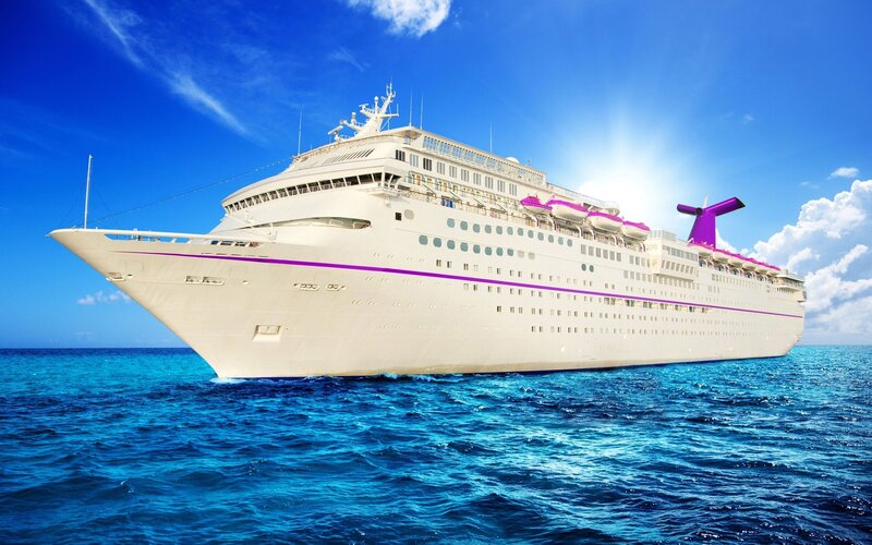 Cruise Ship at Sea — Blue, Serene, Afternoon, Photograph, Ocean, Sky, Sun