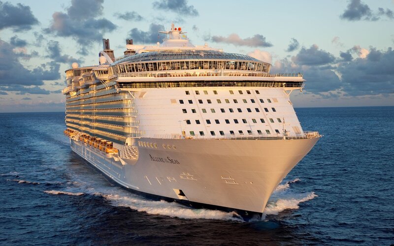 Cruise Ship at Sea — Blue, Serene, Sunset, Photograph, Ocean, Sky