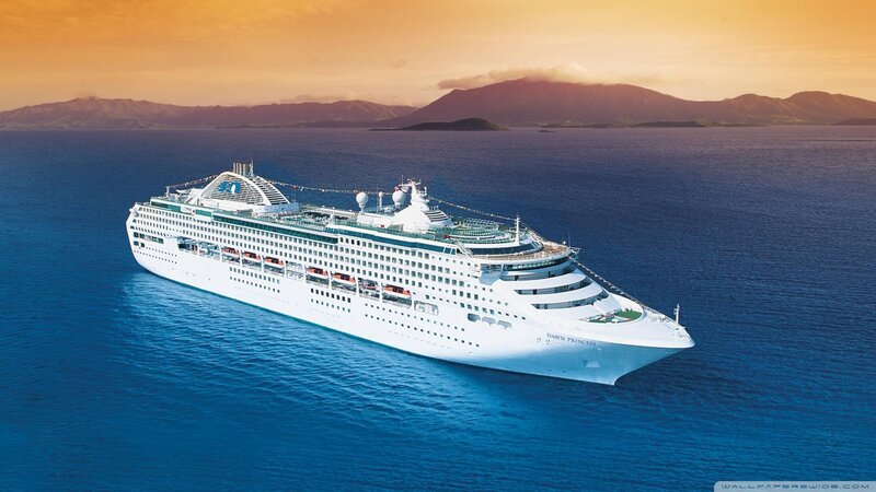 Cruise Ship at Sea — Blue, Serene, Sunset, Photograph, Ocean