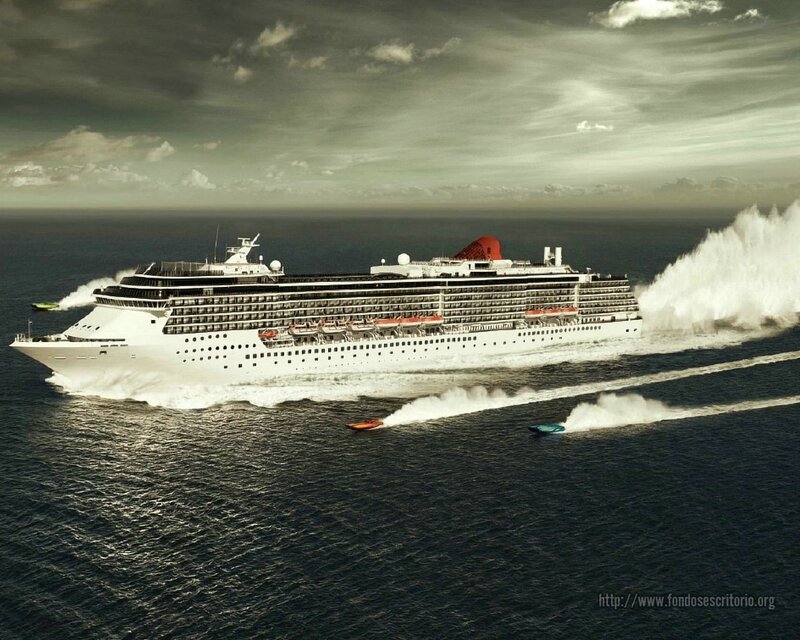 Cruise Ship at Sea — White, Dramatic, Photograph, Speedboats, Ocean
