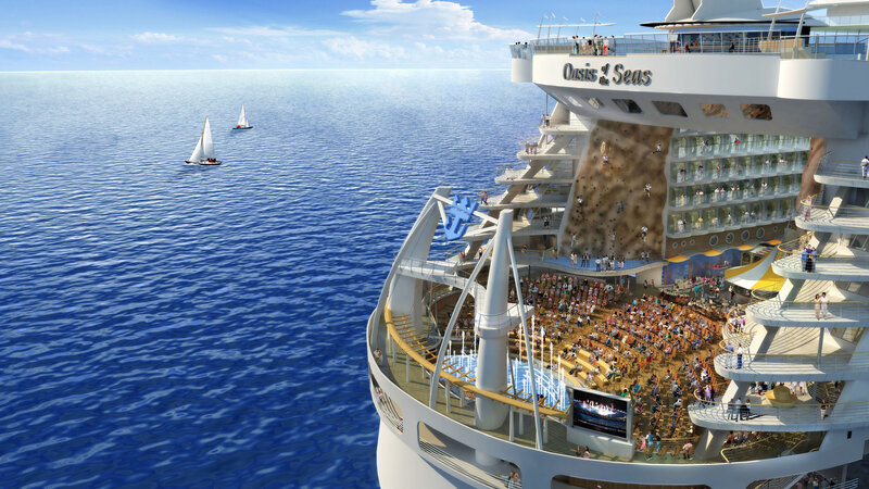 Cruise ship at sea with activities