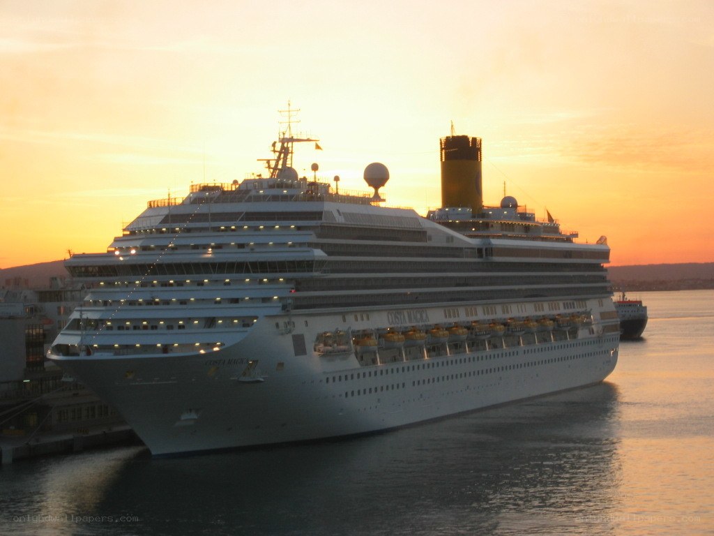 Cruise ship at sunset