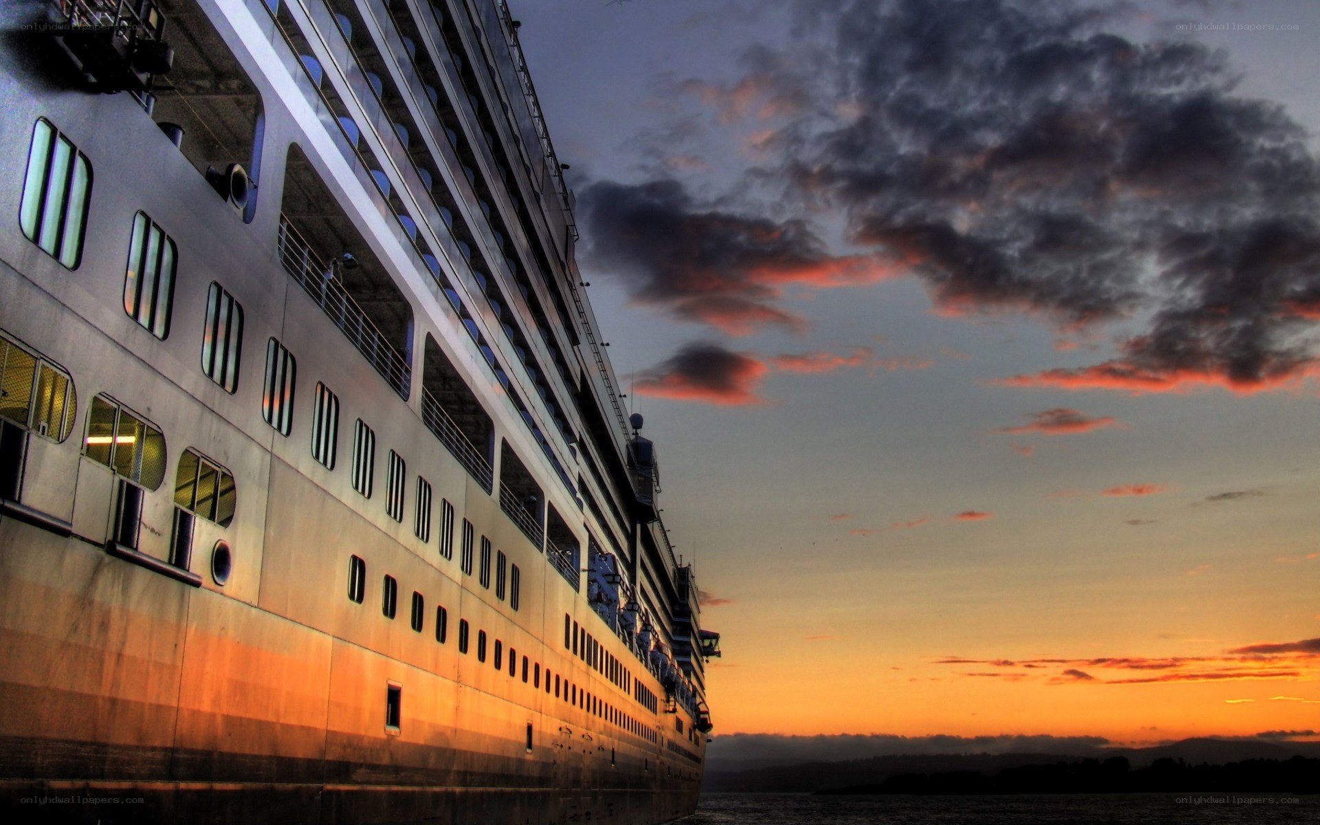 Cruise ship at sunset