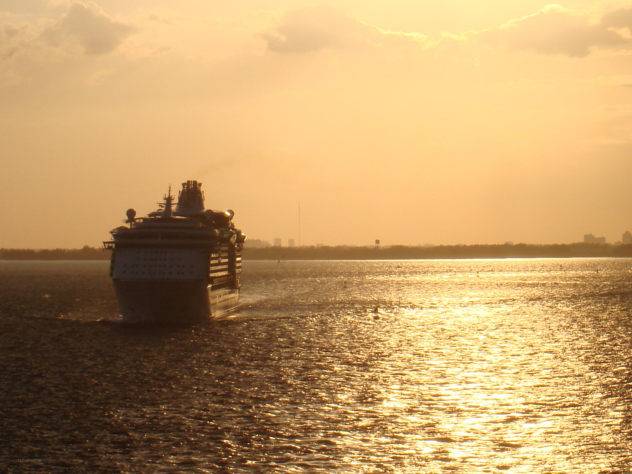 Cruise ship at sunset