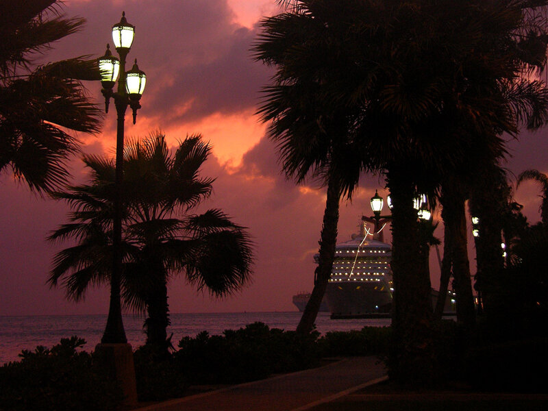 Cruise ship at sunset