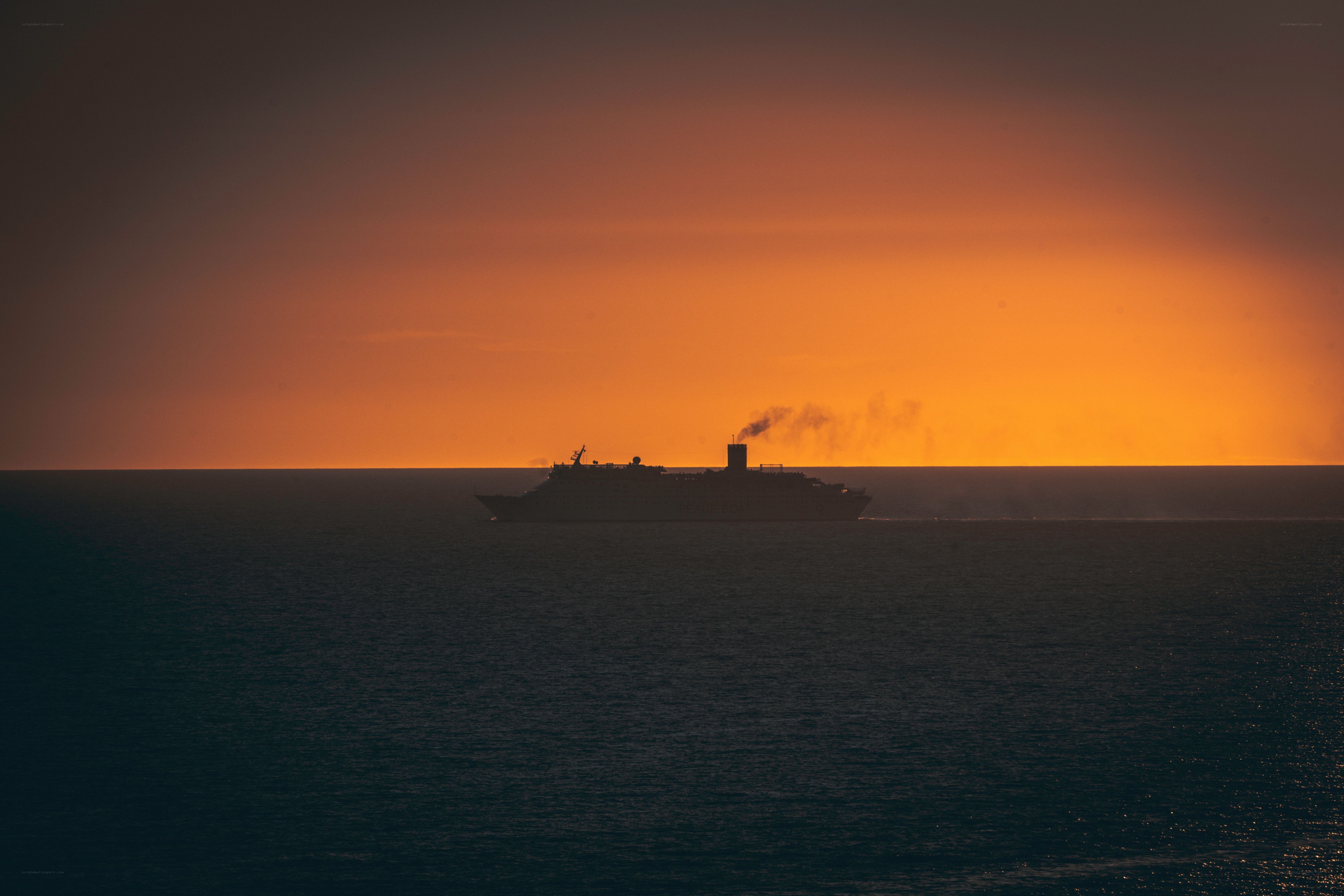 Cruise ship at sunset