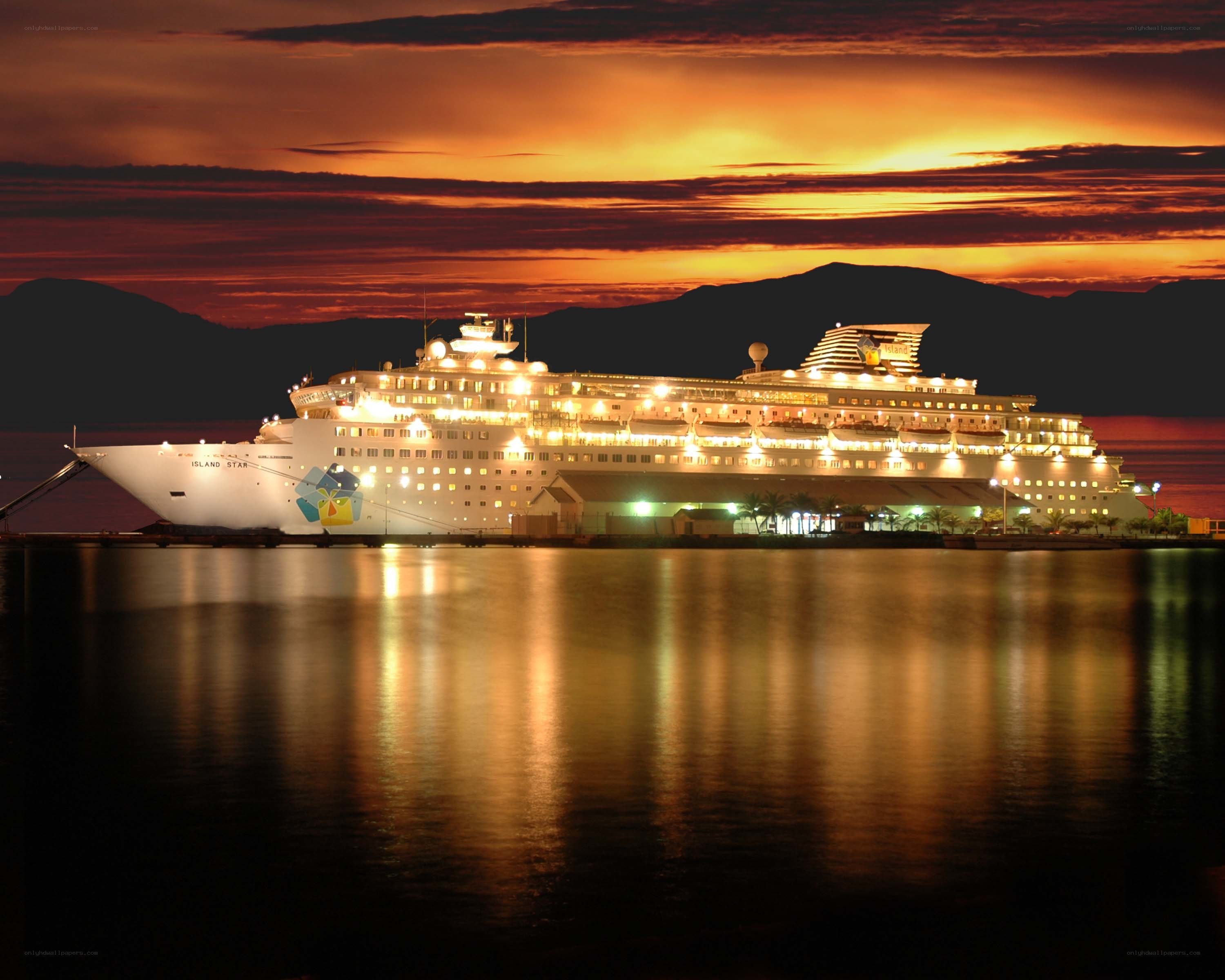Cruise ship at sunset