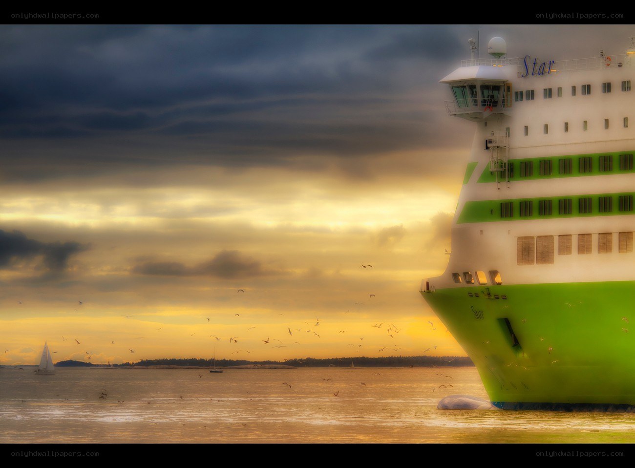 Cruise ship at sunset
