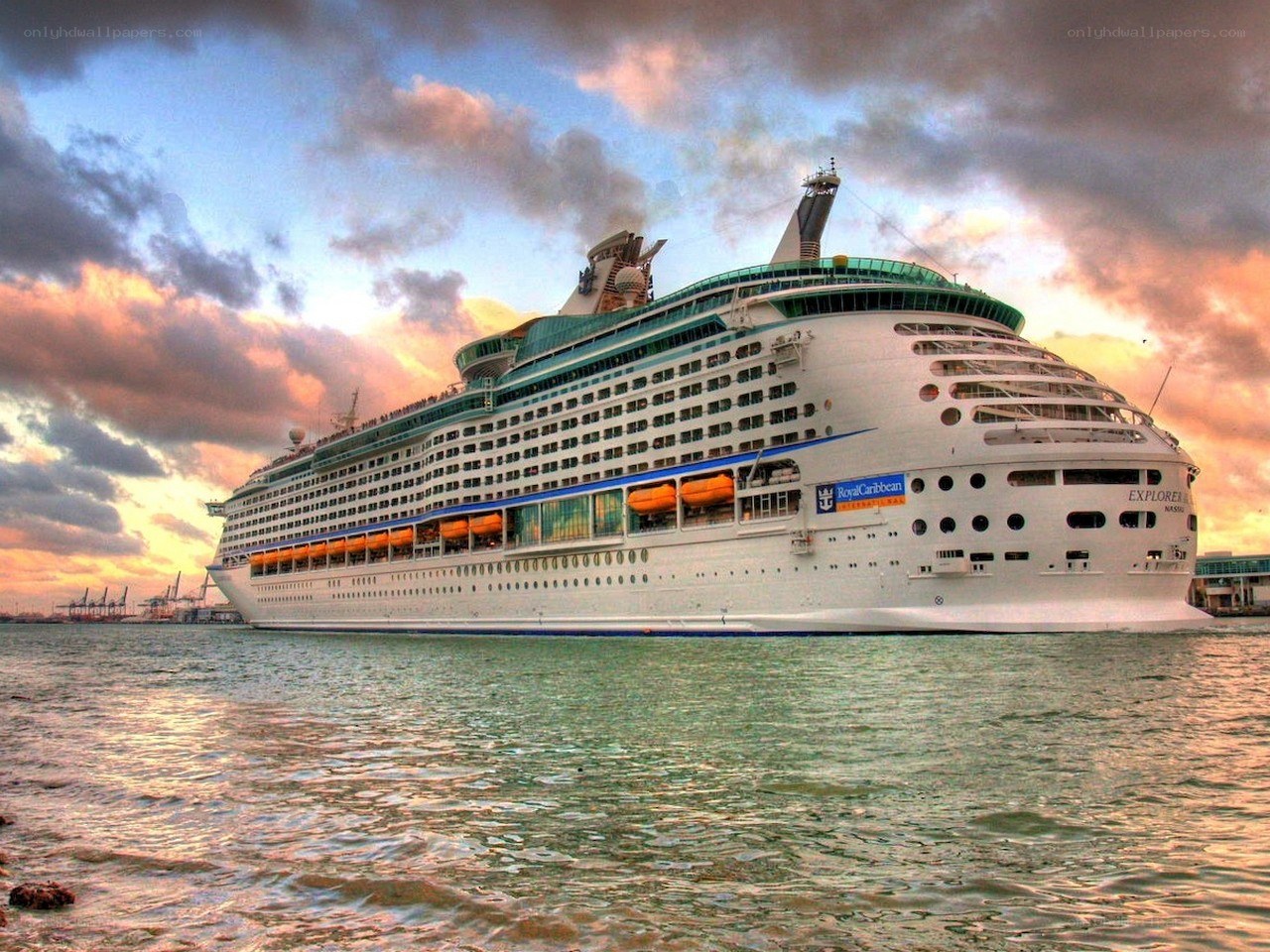 Cruise ship at sunset