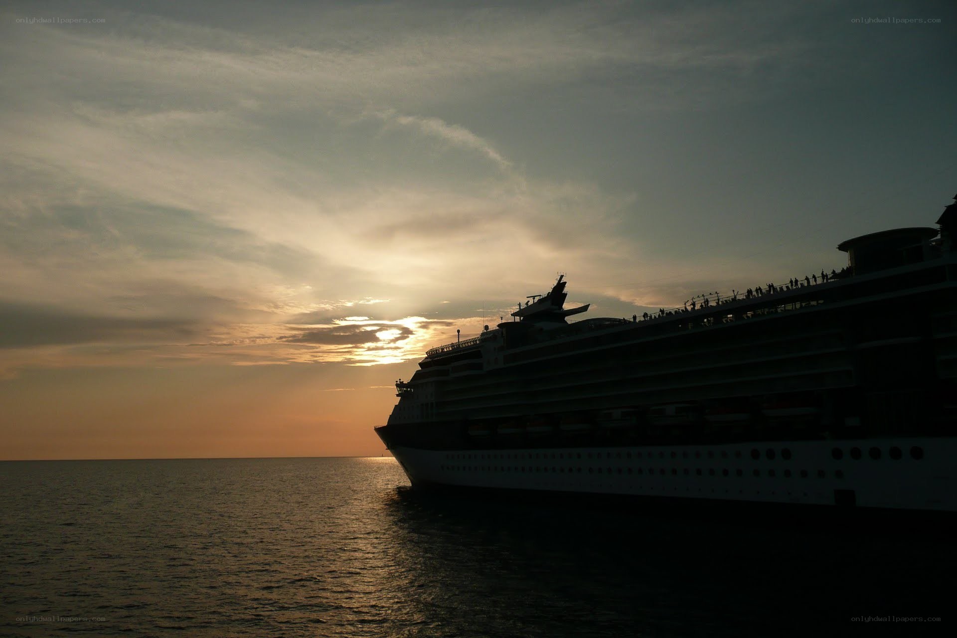 Cruise ship at sunset