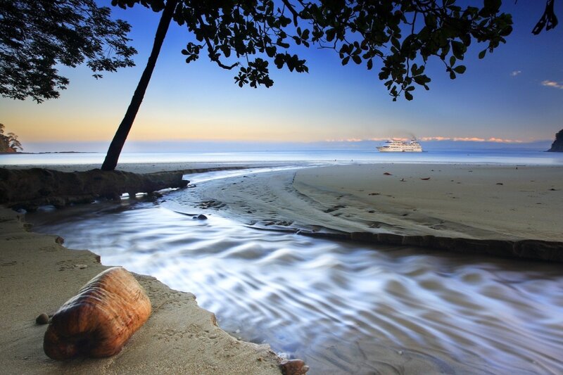 Cruise Ship at Sunset — Blue