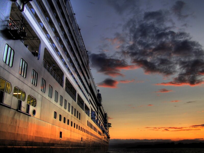 Cruise Ship at Sunset — Orange