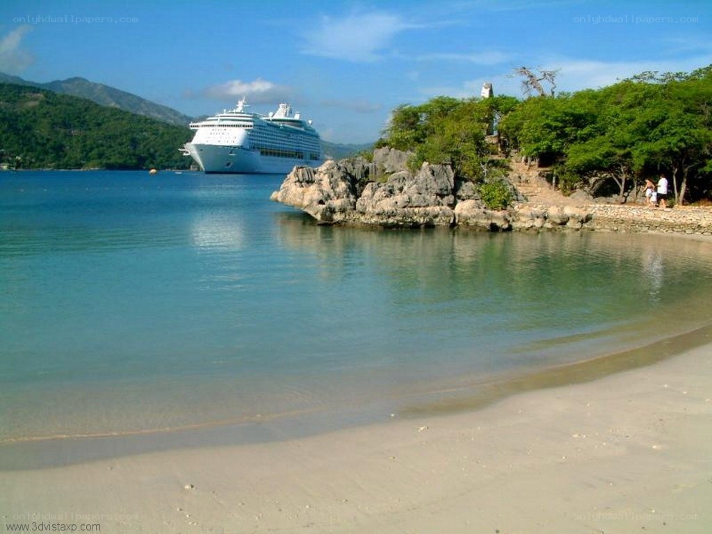 Cruise ship at tropical beach