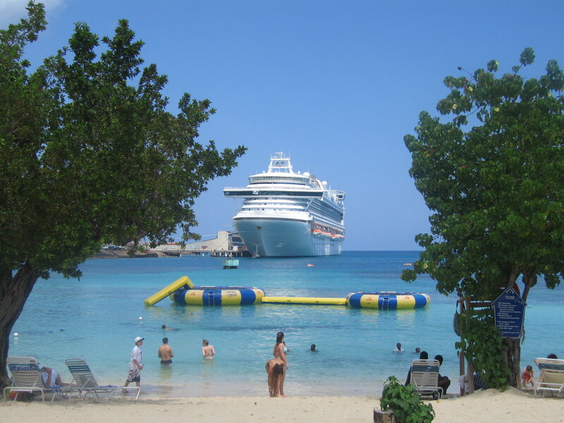 Cruise ship at tropical beach