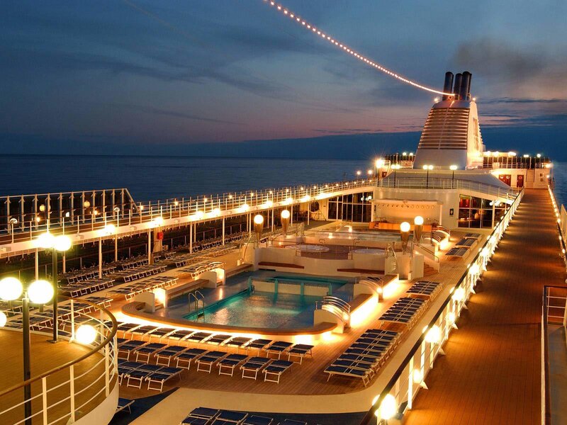 cruise ship deck at dusk