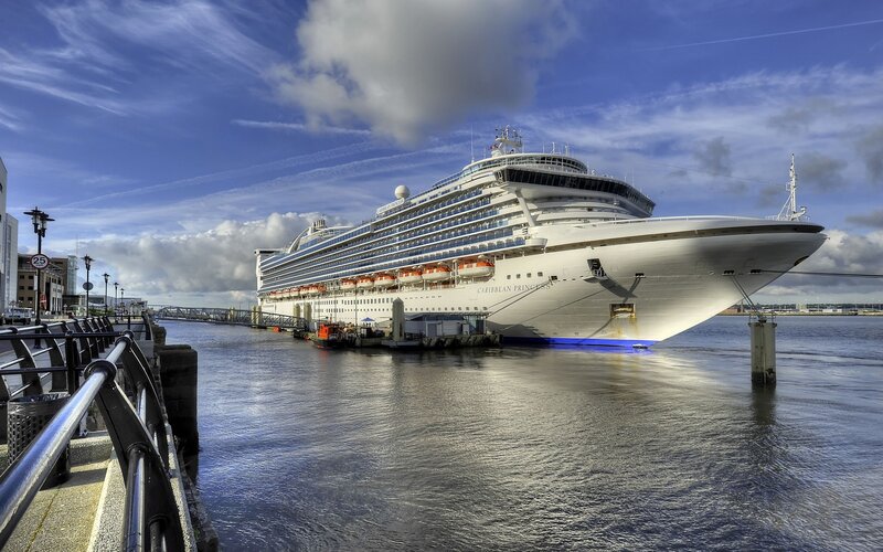 Cruise ship docked at port