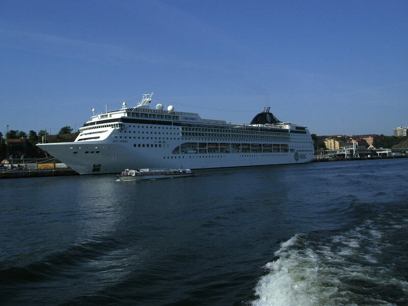 Cruise ship docked at port