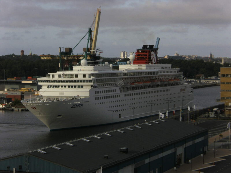 Cruise ship docked at port