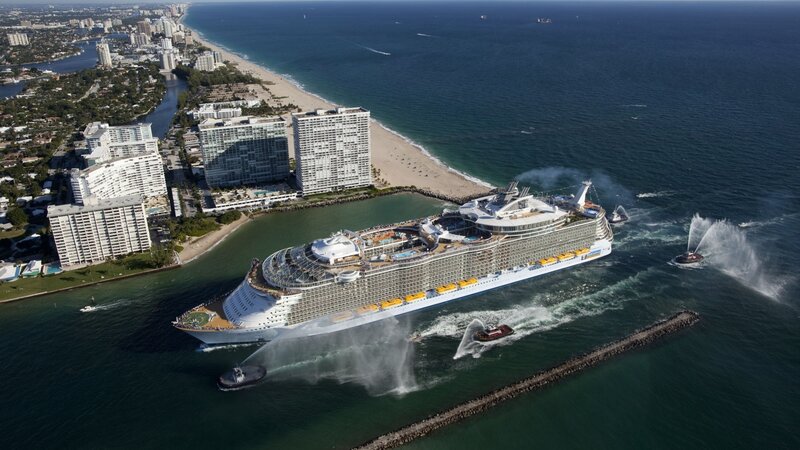 Cruise Ship Entering Port — Blue