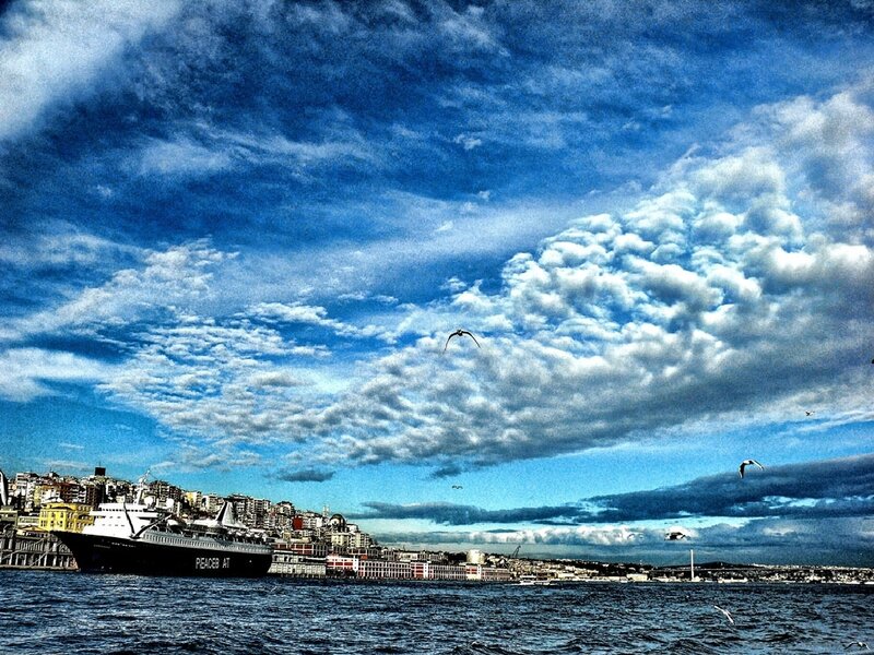 Cruise ship in a city harbor
