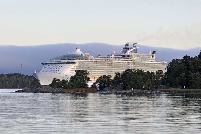 Cruise ship in a coastal bay