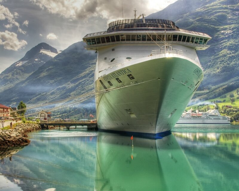 Cruise ship in a fjord