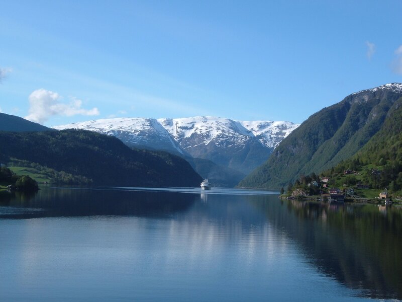 Cruise ship in a fjord