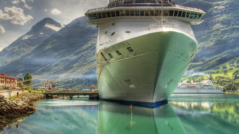 Cruise ship in a fjord