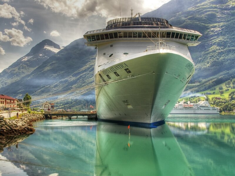 Cruise ship in a fjord