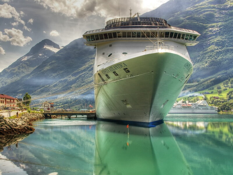 Cruise ship in a fjord