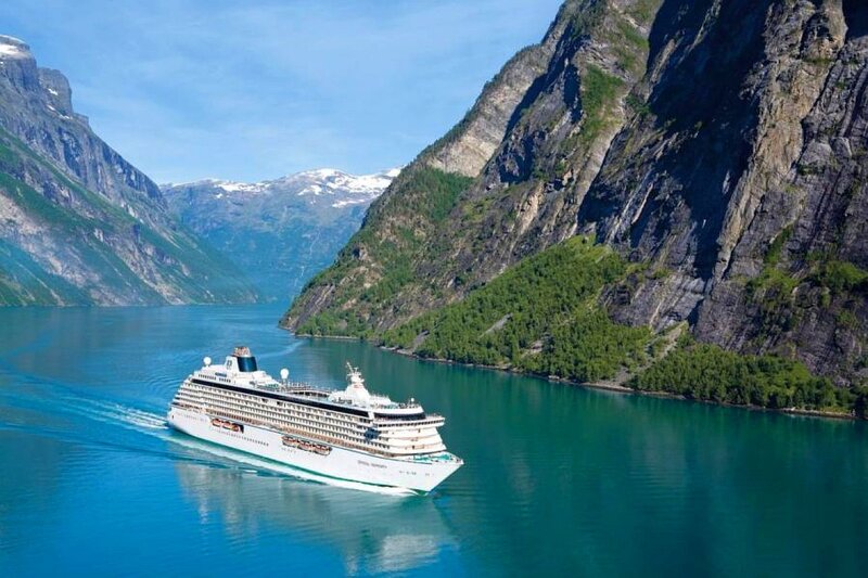 Cruise ship in a fjord