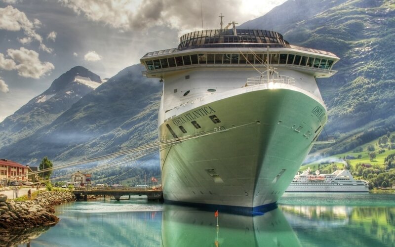 Cruise ship in a fjord