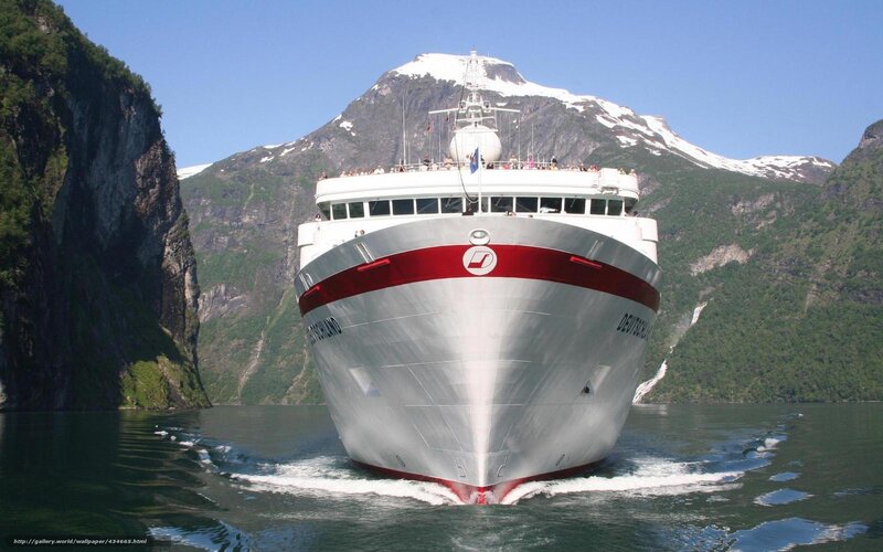 Cruise ship in a fjord