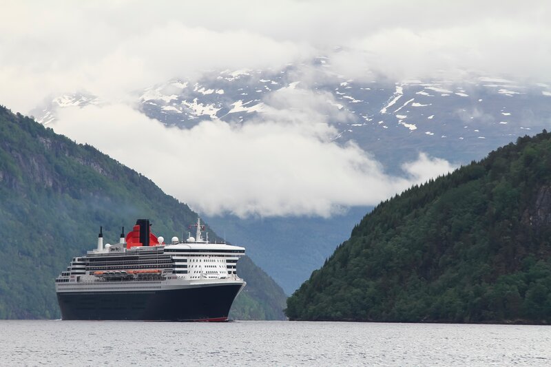 Cruise ship in a fjord